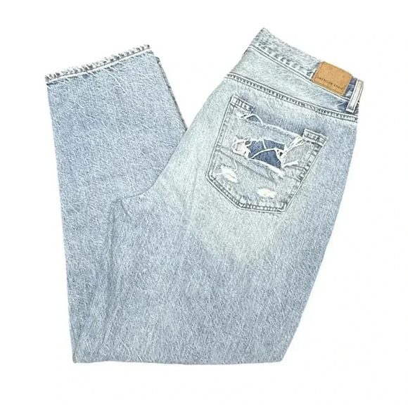 AEO American Eagle Relaxed Mom Jeans Daylight  Destroyed Size 8 High Waist NWT - Picture 11 of 12